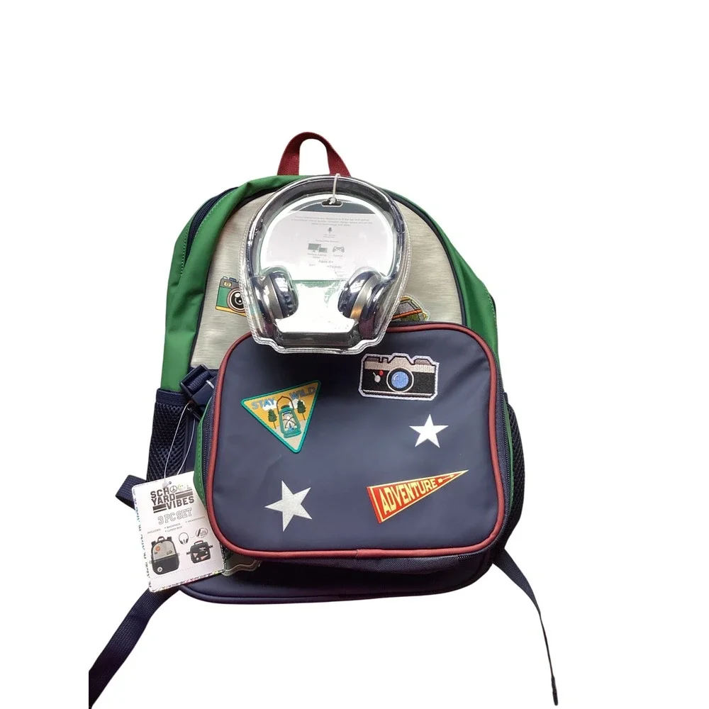 Schoolyard Vibes 3 Piece Backpack Set‎ with Lunch Box and Headphones Multi-Color